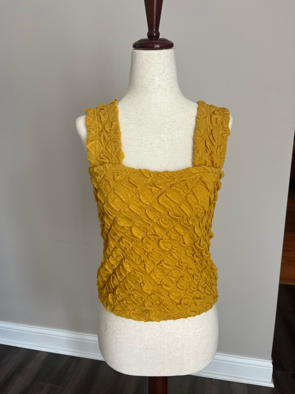 NWT Boutique Mustard Textured Square-Neck Tank Top